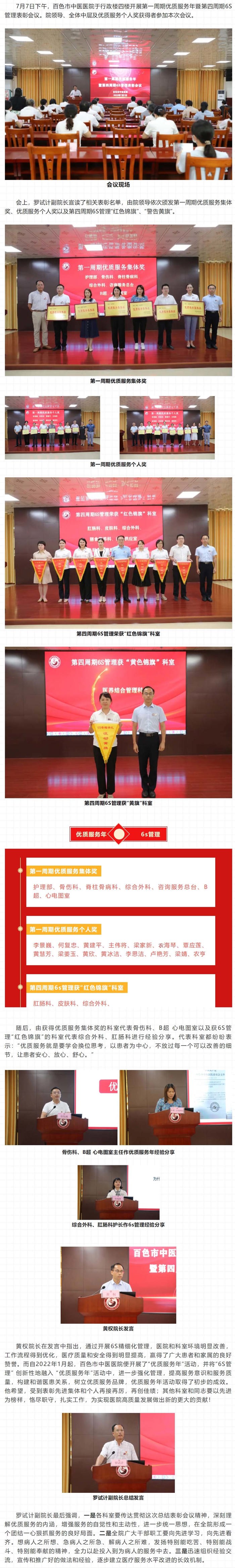 【优质服务年⑧】百色市中医医院开展第一周期优质服务年暨第四周期6S管理表彰会议